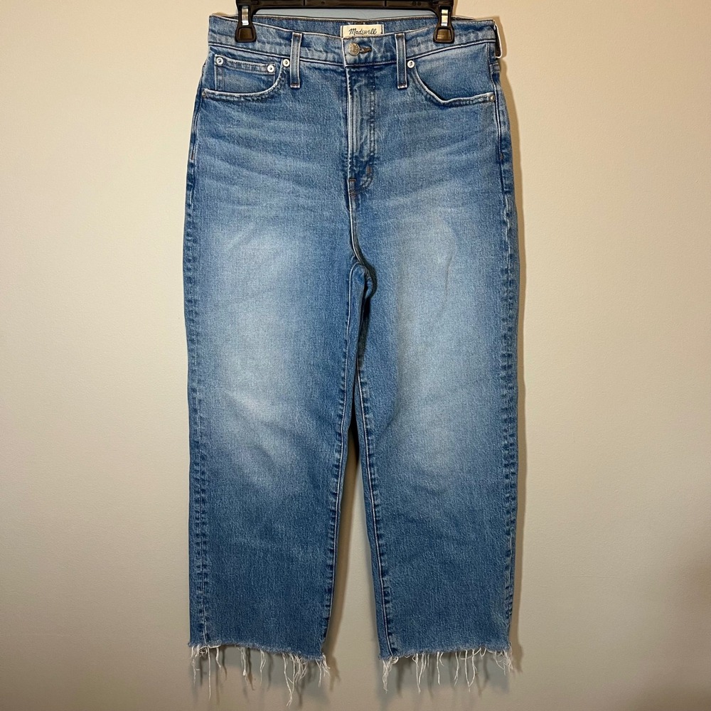 Madewell The Perfect Vintage Wide-Leg Crop Jean Blue Raw Hem Women's 29